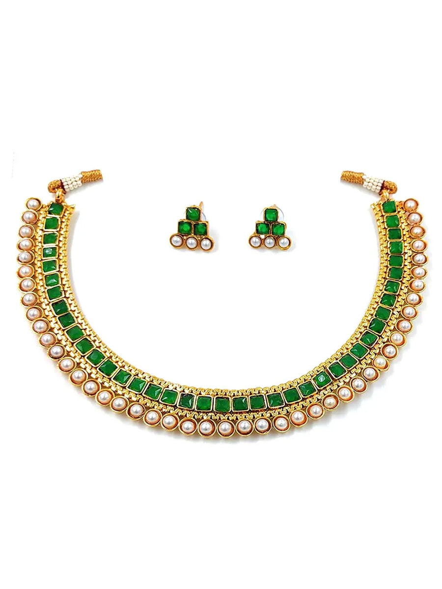 Pearl Stones Necklace Set by Peora | Graceful Pearl Fashion Jewellery

