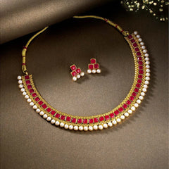 Chic Harmony Pearl Stones Necklace Set - Red