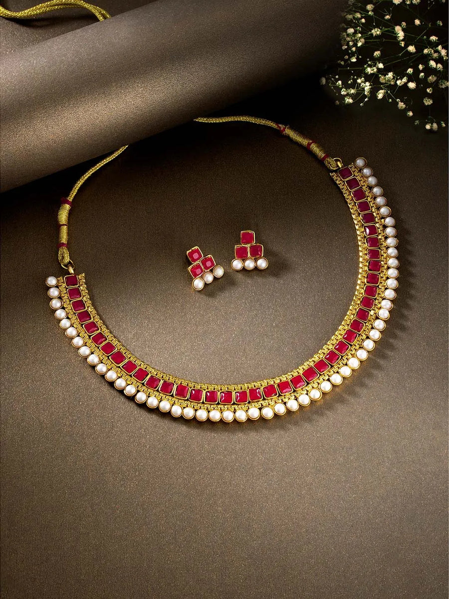 Pearl Stones Necklace Set by Peora | Graceful Pearl Fashion Jewellery

