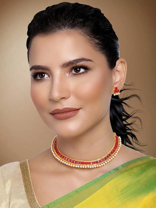 Pearl Stones Necklace Set by Peora | Graceful Pearl Fashion Jewellery

