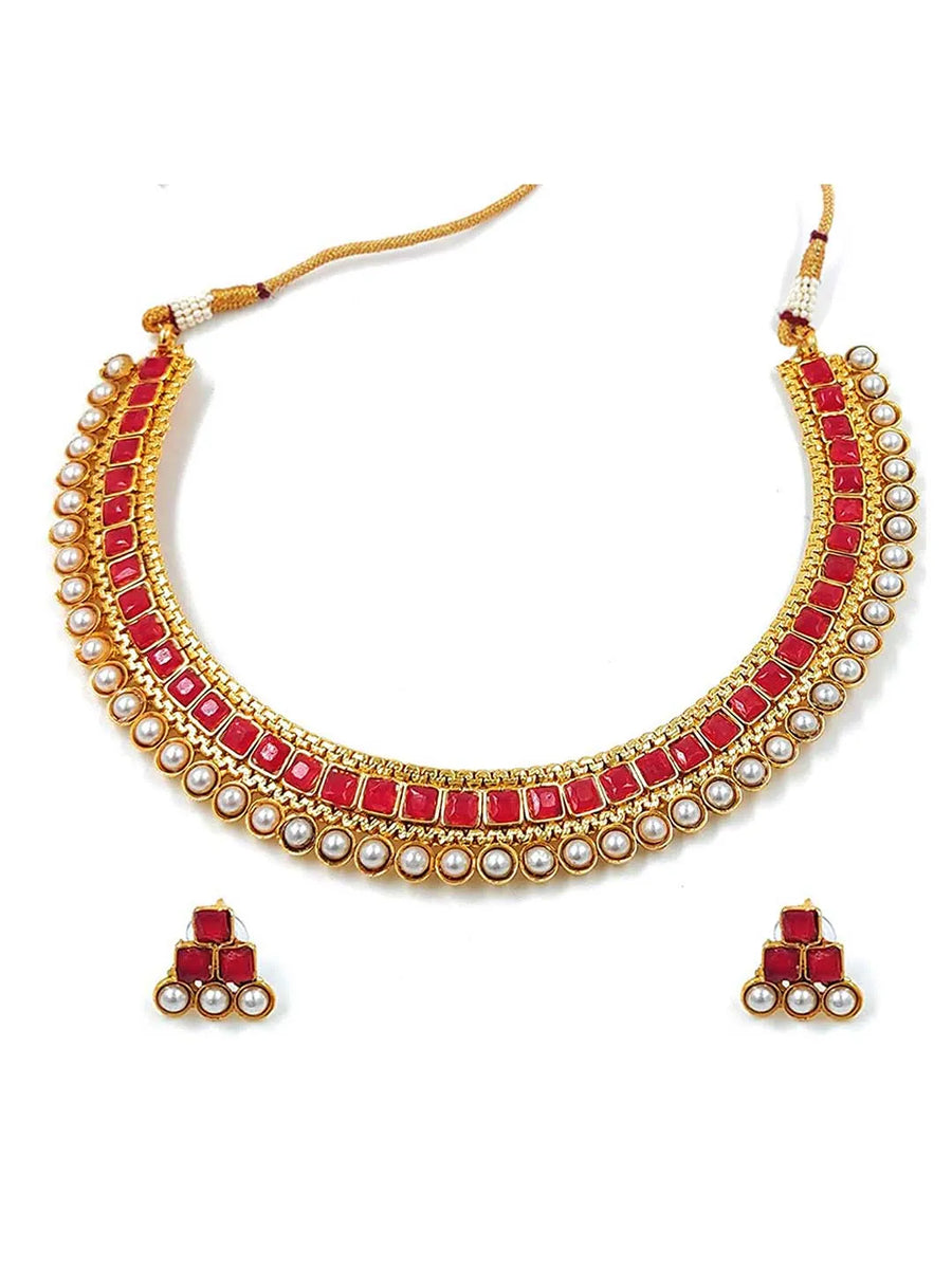 Pearl Stones Necklace Set by Peora | Graceful Pearl Fashion Jewellery

