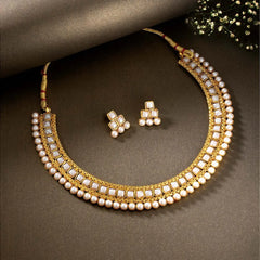 Chic Harmony Pearl Stones Necklace Set - White