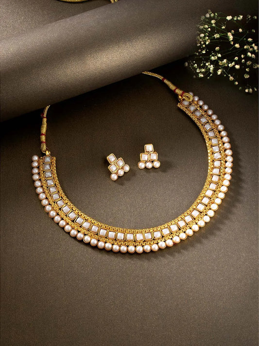 Pearl Stones Necklace Set by Peora | Graceful Pearl Fashion Jewellery

