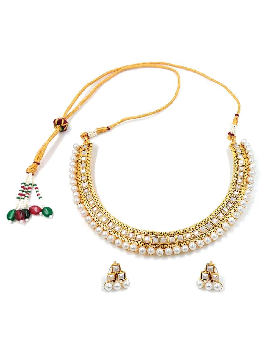 Pearl Stones Necklace Set by Peora | Graceful Pearl Fashion Jewellery

