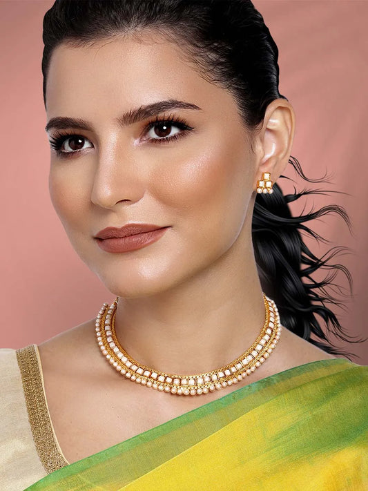 Pearl Stones Necklace Set by Peora | Graceful Pearl Fashion Jewellery

