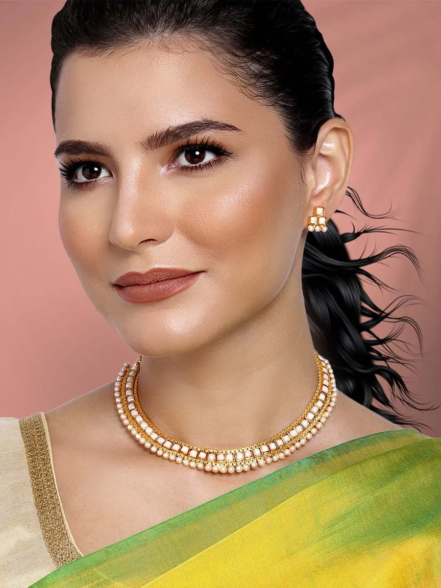 Pearl Stones Necklace Set by Peora | Graceful Pearl Fashion Jewellery

