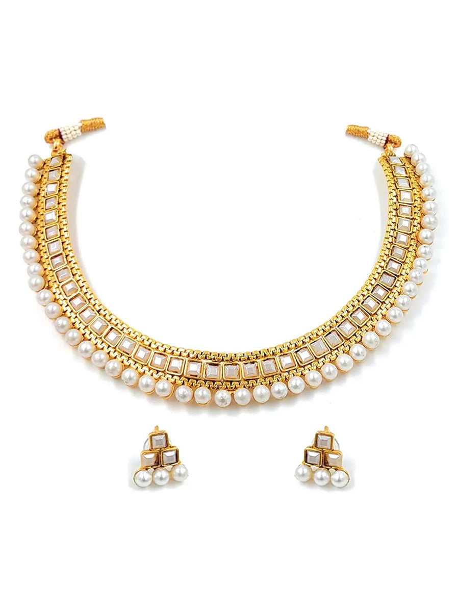 Pearl Stones Necklace Set by Peora | Graceful Pearl Fashion Jewellery

