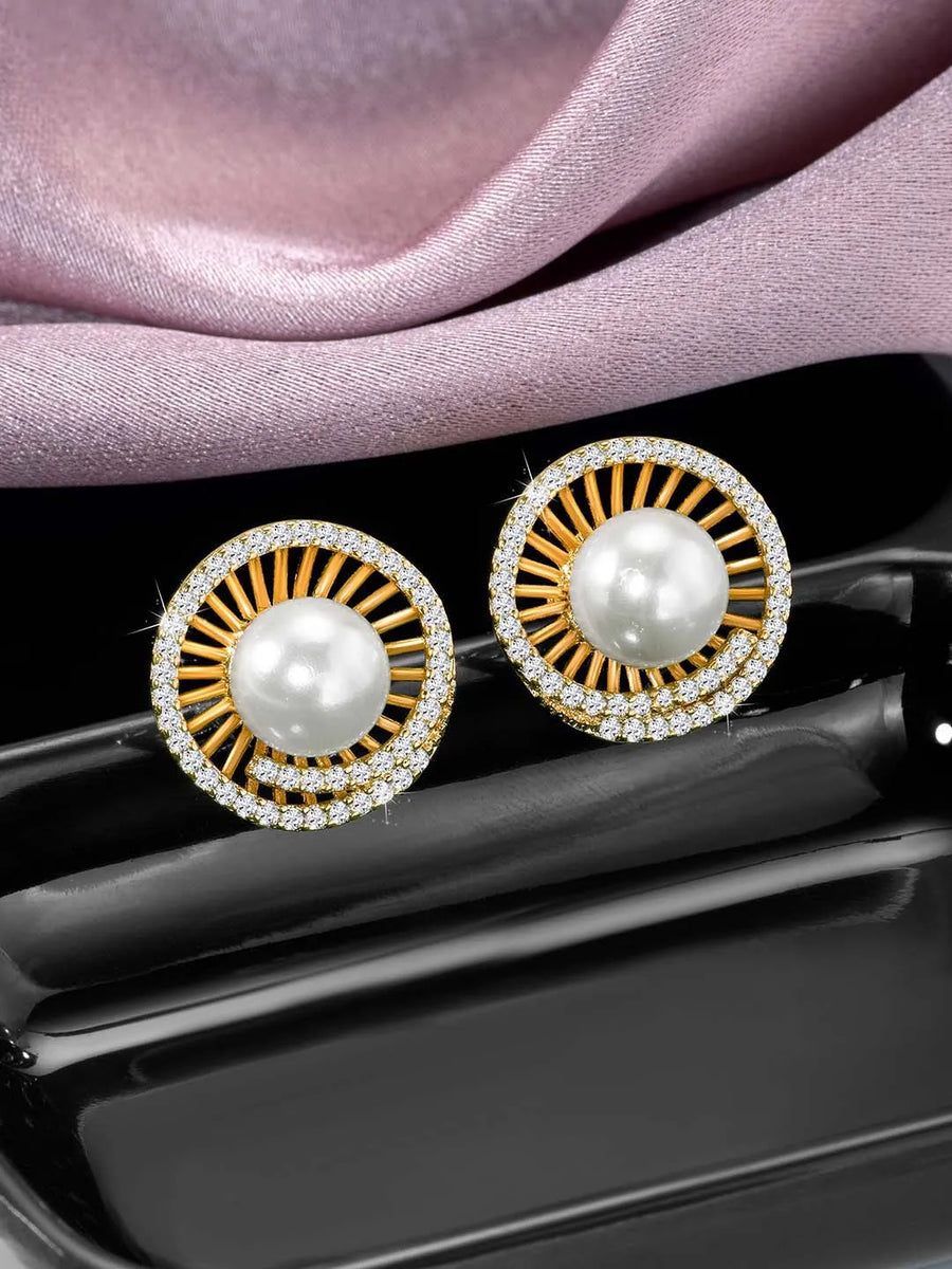 Pearls CZ Stud Earrings – Elegant & Sparkling Designs | Peora