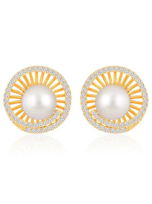 Pearls CZ Stud Earrings – Elegant & Sparkling Designs | Peora