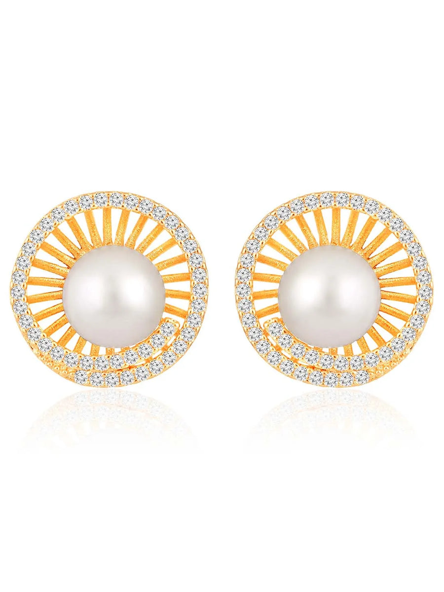 Pearls CZ Stud Earrings – Elegant & Sparkling Designs | Peora