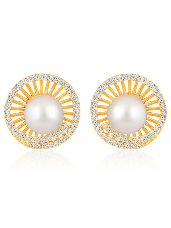 Pearls CZ Stud Earrings – Elegant & Sparkling Designs | Peora