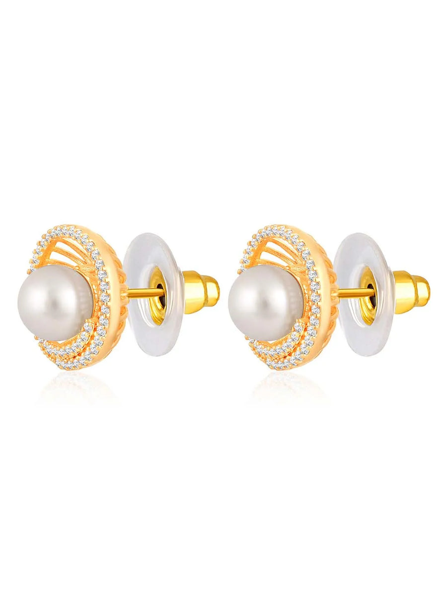 Pearls CZ Stud Earrings – Elegant & Sparkling Designs | Peora