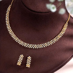 CZ Studded Symphony Necklace Set - Gold