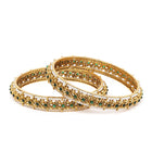 Grand Textured Finish Bangle Set in Green featuring Faux Kundan & Beads bangle set 
