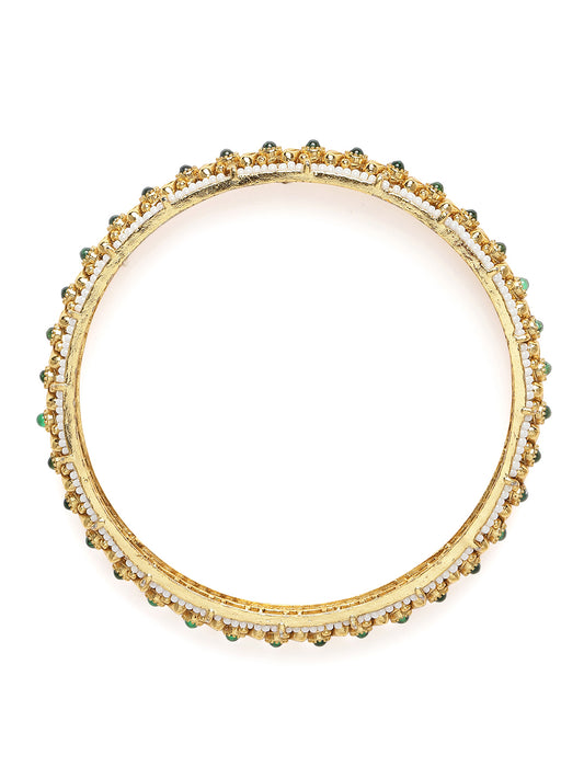 Grand Textured Finish Bangle Set in Green featuring Faux Kundan & Beads bangle set 
