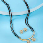 Stunning Dazzling CZ Mangalsutra Set. A set of CZ Mangalsutra jewellery and earrings, with gold-colour plating and black beads.