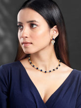 Classic CZ Necklace and Earrings Set. Gold Plated, Blue stones, Cz stones with pair of earrings.