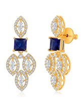 Classic CZ Necklace and Earrings Set. Gold Plated, Blue stones, Cz stones with pair of earrings.