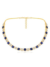 Classic CZ Necklace and Earrings Set. Gold Plated, Blue stones, Cz stones with pair of earrings.