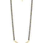 CZ Studded Traditional Mangalsutra Set. A traditional mangalsutra set with black beads and gold-color plating, zirconia stones, & matching earrings.