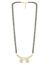 Stunning Dazzling CZ Mangalsutra Set. A set of CZ Mangalsutra jewellery and earrings, with gold-colour plating and black beads.