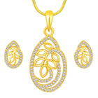 Timeless Divine Droplets CZ Pendant Set. Gold-plating pendant necklace and earrings set, leaf accent with cubic zirconia stones by Peora.
