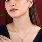 Timeless Divine Droplets CZ Pendant Set. Silver-plating pendant necklace and earrings set, leaf accent with cubic zirconia stones by Peora.