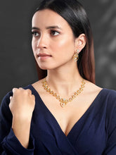 Golden Glamour Dangler CZ Necklace Set. Gold-plated necklace and earrings set with heart shapes and cubic zirconia stones.