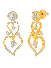 Golden Glamour Dangler CZ Necklace Set. Gold-plated necklace and earrings set with heart shapes and cubic zirconia stones.