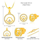Elegant CZ Round Pendant Orbit Set. Gold-plated pendant necklace and a pair of earrings with a round pendant & CZ stones.