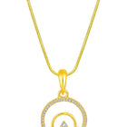 Elegant CZ Round Pendant Orbit Set. Gold-plated pendant necklace and a pair of earrings with a round pendant & CZ stones.