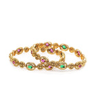 Ornate Charm Kada Bangles Collection  in Gold - Rani Pink Green featuring Faux Kundan bangle set 
