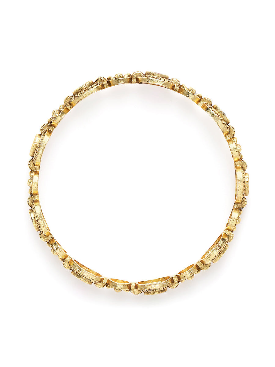 Ornate Charm Kada Bangles Collection  in Gold - Rani Pink Green featuring Faux Kundan bangle set 

