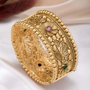Golden Bloom Synthetic Stone Floral Kada - Gold
