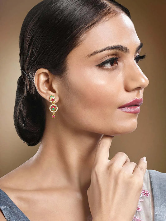 Dazzling Hues Multi Color CZ Earrings - Rani Pink Green