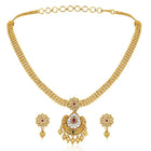 Luxurious Golden Glamour Necklace Set. Necklace set with floral patterns and pink, green & white stones.