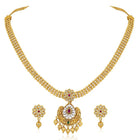 Luxurious Golden Glamour Necklace Set. Necklace set with floral patterns and pink, green & white stones.