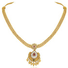 Luxurious Golden Glamour Necklace Set. Necklace set with floral patterns and pink, green & white stones.
