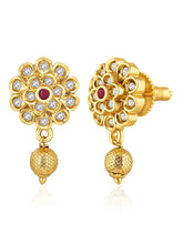 Luxurious Golden Glamour Necklace Set. Necklace set with floral patterns and pink, green & white stones.