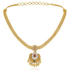 Luxurious Golden Glamour Necklace Set. Necklace set with floral patterns and pink, green & white stones.