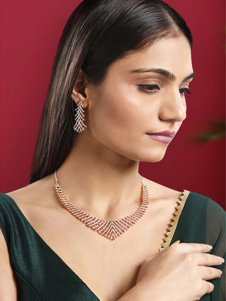 Divinity CZ Necklace Set – Graceful CZ Stone Jewellery by Peora
