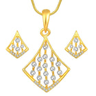 Sparkling Rhombus CZ Pendant Set by Peora. Gold-colored pendant set with a rhombus-shaped design with earrings & CZ stones.