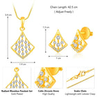 Sparkling Rhombus CZ Pendant Set by Peora. Gold-colored pendant set with a rhombus-shaped design with earrings & CZ stones.