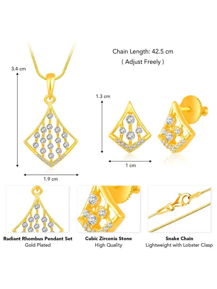 Sparkling Rhombus CZ Pendant Set