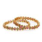 Graceful Bangles in Floral Stone Craft in Gold - Rani Pink Green featuring Faux Kundan bangle set 
