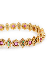 Graceful Bangles in Floral Stone Craft in Gold - Rani Pink Green featuring Faux Kundan bangle set 
