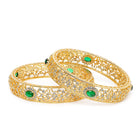 Ornate Filigree Style Kada Set in Gold - Green featuring Crystals bangle set 
