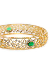Ornate Filigree Style Kada Set in Gold - Green featuring Crystals bangle set 
