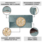 Grey clutch bag named Velvet Midnight Aura Flap Clutch, featuring artificial beads detailing and soft fabric texture | Peora

