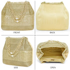Gold potli bag named Traditional Zari Sequins Potli Bag, featuring artificial beads detailing and soft fabric texture | Peora

